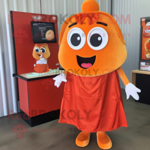 Orange Lasagna mascot costume character dressed with a Shift Dress and Keychains