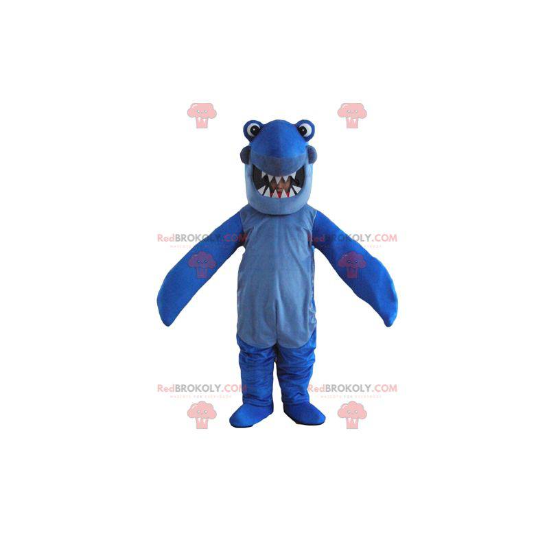 Blå haj maskot med store tænder - Redbrokoly.com