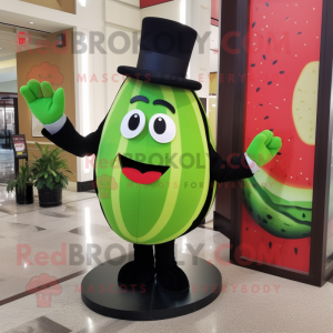 Lime Green Watermelon mascot costume character dressed with a Tuxedo and Mittens