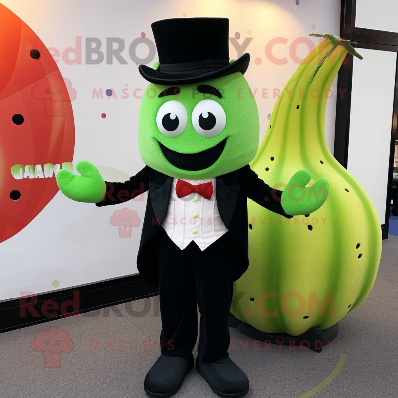 Lime Green Watermelon mascot costume character dressed with a Tuxedo and Mittens