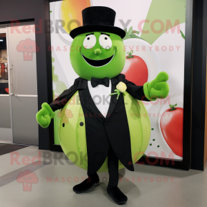 Lime Green Watermelon mascot costume character dressed with a Tuxedo and Mittens