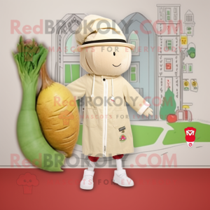 Beige Radish mascot costume character dressed with a Playsuit and Berets