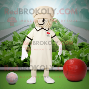 Beige Radish mascot costume character dressed with a Playsuit and Berets