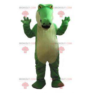 Velmi působivý baculatý maskot zeleného a bílého krokodýla -