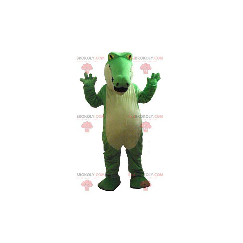 Mascota de cocodrilo verde y blanco regordeta muy impresionante