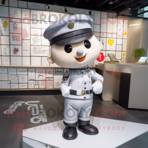 Silver Love Letter mascot costume character dressed with a Leather Jacket and Berets