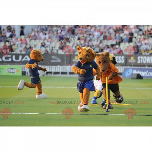 Brown bear mascot in blue sportswear - Redbrokoly.com