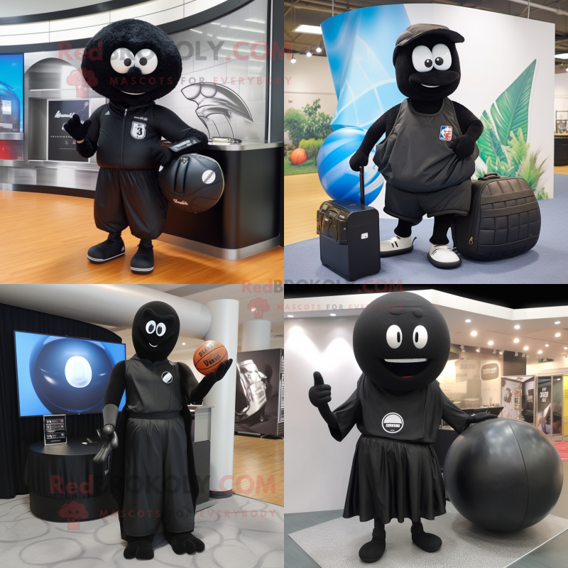 Black Basketball Ball mascot costume character dressed with a Cover-up and Briefcases