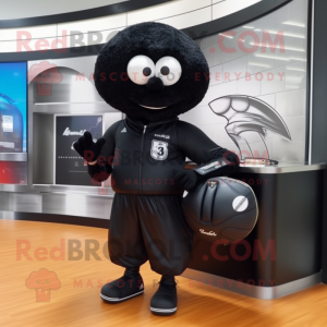 Black Basketball Ball mascot costume character dressed with a Cover-up and Briefcases