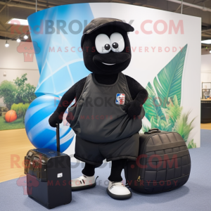 Black Basketball Ball mascot costume character dressed with a Cover-up and Briefcases