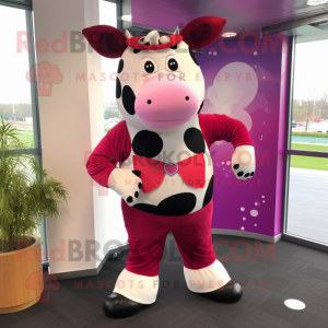 Magenta Hereford Cow mascot costume character dressed with a Leggings and Rings