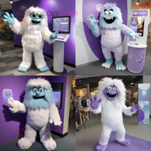 Lavender Yeti mascot costume character dressed with a Capri Pants and Cufflinks