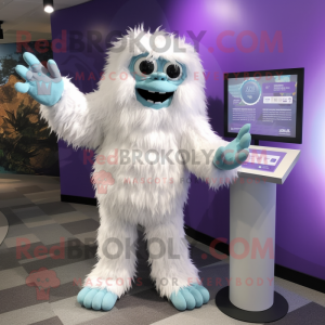 Lavender Yeti mascot costume character dressed with a Capri Pants and Cufflinks