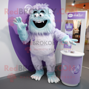 Lavender Yeti mascot costume character dressed with a Capri Pants and Cufflinks