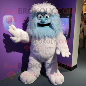 Lavender Yeti mascot costume character dressed with a Capri Pants and Cufflinks