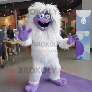 Lavender Yeti mascot costume character dressed with a Capri Pants and Cufflinks