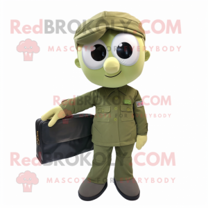 Olive Air Force Soldier mascot costume character dressed with a Oxford Shirt and Clutch bags