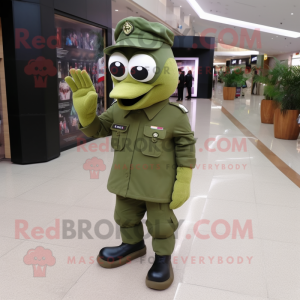Olive Air Force Soldier mascot costume character dressed with a Oxford Shirt and Clutch bags