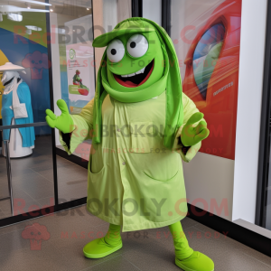 Lime Green Fajitas mascot costume character dressed with a Windbreaker and Rings