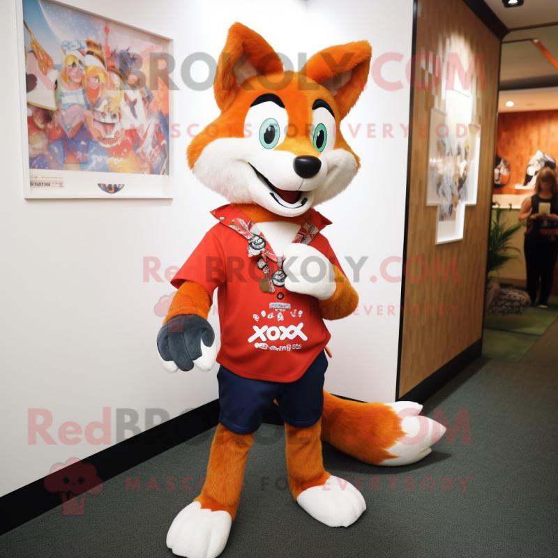 nan Fox mascot costume character dressed with a Graphic Tee and Scarf clips