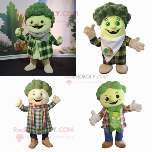 Cream Broccoli mascot costume character dressed with a Flannel Shirt and Wraps