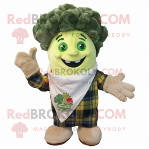 Cream Broccoli mascot costume character dressed with a Flannel Shirt and Wraps