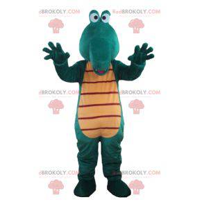Gigante e divertente mascotte coccodrillo verde e giallo -