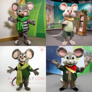 Olive Mouse mascot costume character dressed with a Graphic Tee and Scarf clips