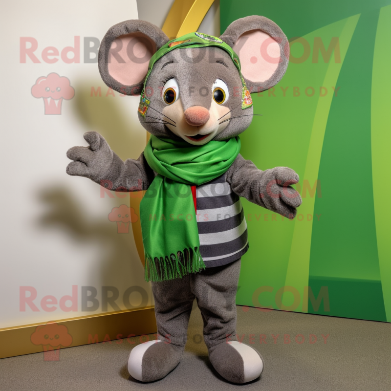 Olive Mouse mascot costume character dressed with a Graphic Tee and Scarf clips