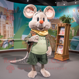 Olive Mouse mascot costume character dressed with a Graphic Tee and Scarf clips