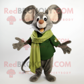 Olive Mouse mascot costume character dressed with a Graphic Tee and Scarf clips