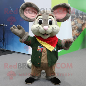 Olive Mouse mascot costume character dressed with a Graphic Tee and Scarf clips