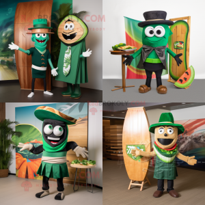 Forest Green Fajitas mascot costume character dressed with a Board Shorts and Bow ties