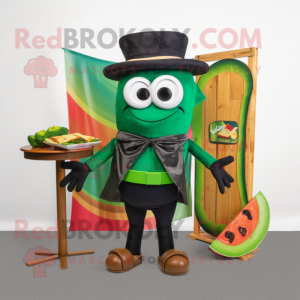 Forest Green Fajitas mascot costume character dressed with a Board Shorts and Bow ties