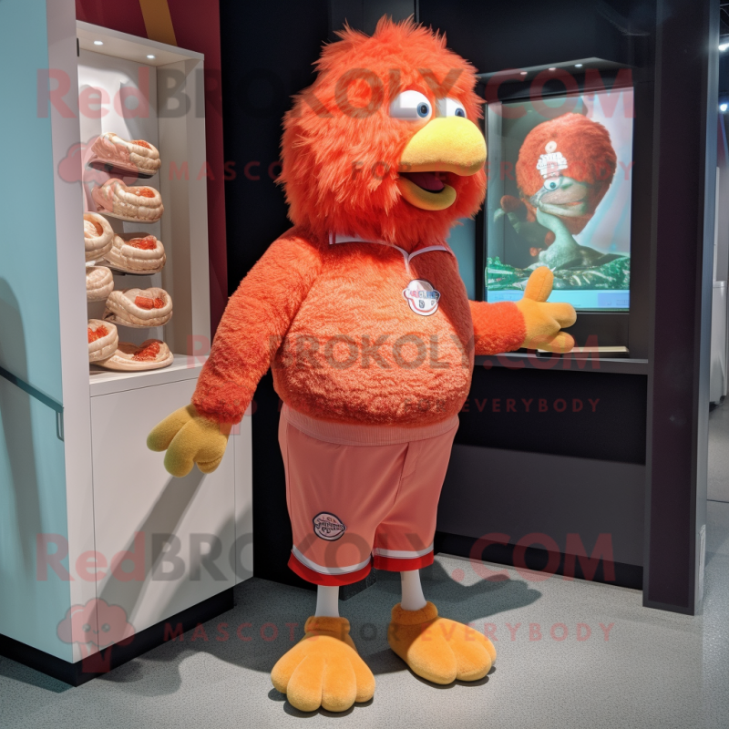 Peach Chicken Parmesan mascot costume character dressed with a Bermuda Shorts and Keychains Peach Chicken Parmesan mascot costume character dressed with a Bermuda Shorts and Keychains