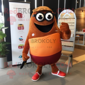 Rust Shakshuka mascot costume character dressed with a Board Shorts and Handbags