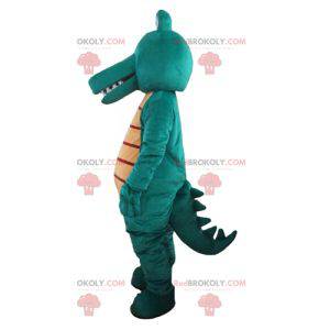 Gigante e divertente mascotte coccodrillo verde e giallo -