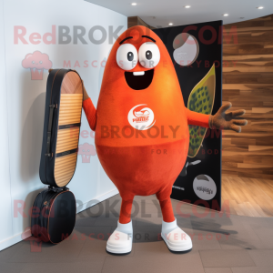 Rust Shakshuka mascot costume character dressed with a Board Shorts and Handbags