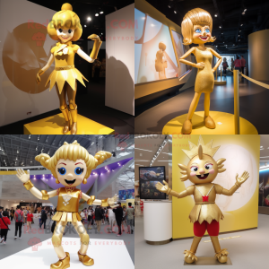 Gold Acrobat maskot kostume...