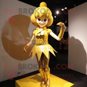 Gold Acrobat mascot costume character dressed with a Mini Skirt and Hairpins