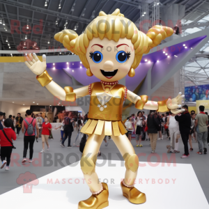 Gold Acrobat mascot costume character dressed with a Mini Skirt and Hairpins