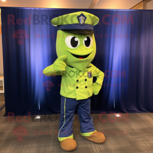 Lime Green Navy Soldier mascot costume character dressed with a Bootcut Jeans and Pocket squares