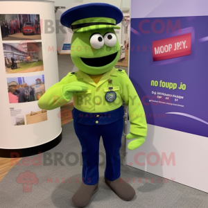 Lime Green Navy Soldier mascot costume character dressed with a Bootcut Jeans and Pocket squares