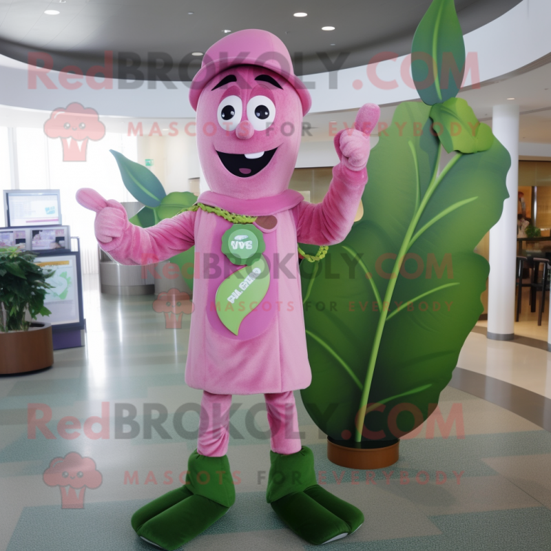 Pink Beanstalk mascot costume character dressed with a V-Neck Tee and Bracelets Pink Beanstalk mascot costume character dressed with a V-Neck Tee and Bracelets