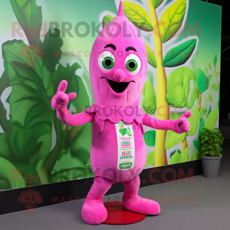 Pink Beanstalk mascot costume character dressed with a V-Neck Tee and Bracelets Pink Beanstalk mascot costume character dressed with a V-Neck Tee and Bracelets