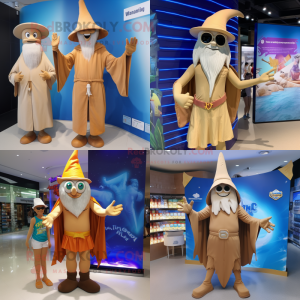 Tan Wizard maskot kostume...