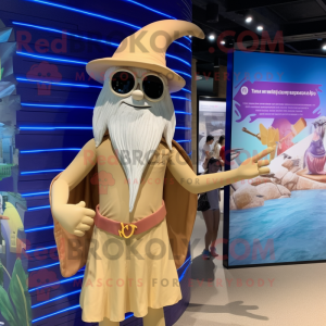 Tan Wizard maskot kostume...