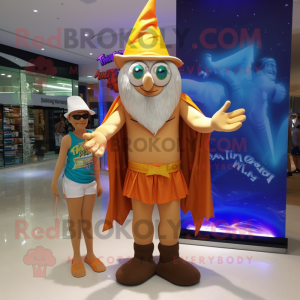 Tan Wizard maskot kostume...