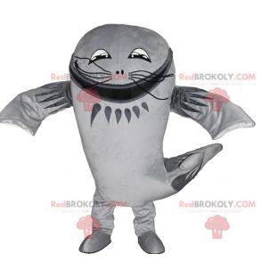 Mascotte de gros poisson gris de poisson-chat géant -