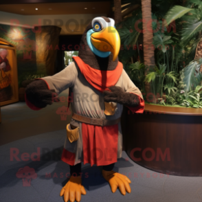 Rust Toucan mascot costume character dressed with a Sweatshirt and Belts